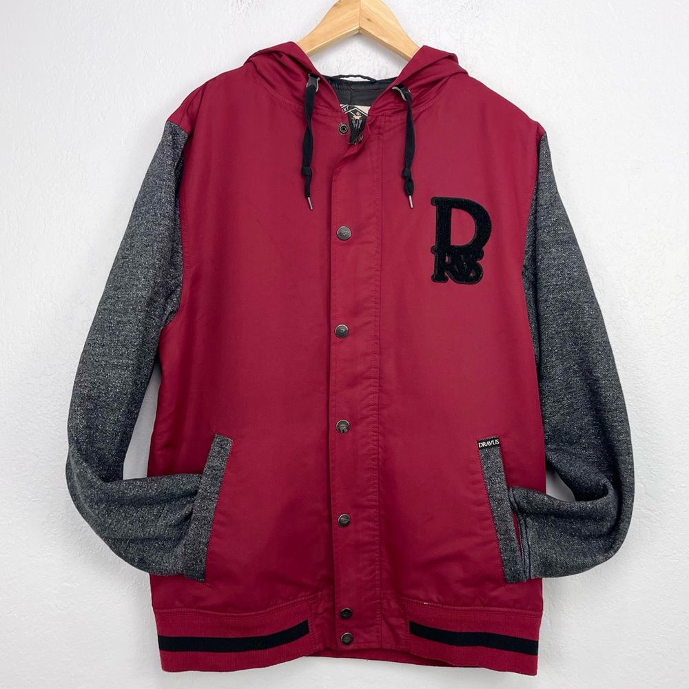 Dravus Mens Red Charcoal Color block Windbreaker Bomber Style Jacket
